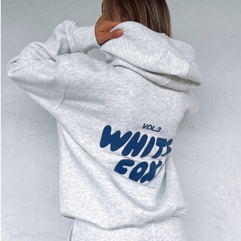 White Fox Volume 3 Grey Hoodie with Blue Writing, Size S/M